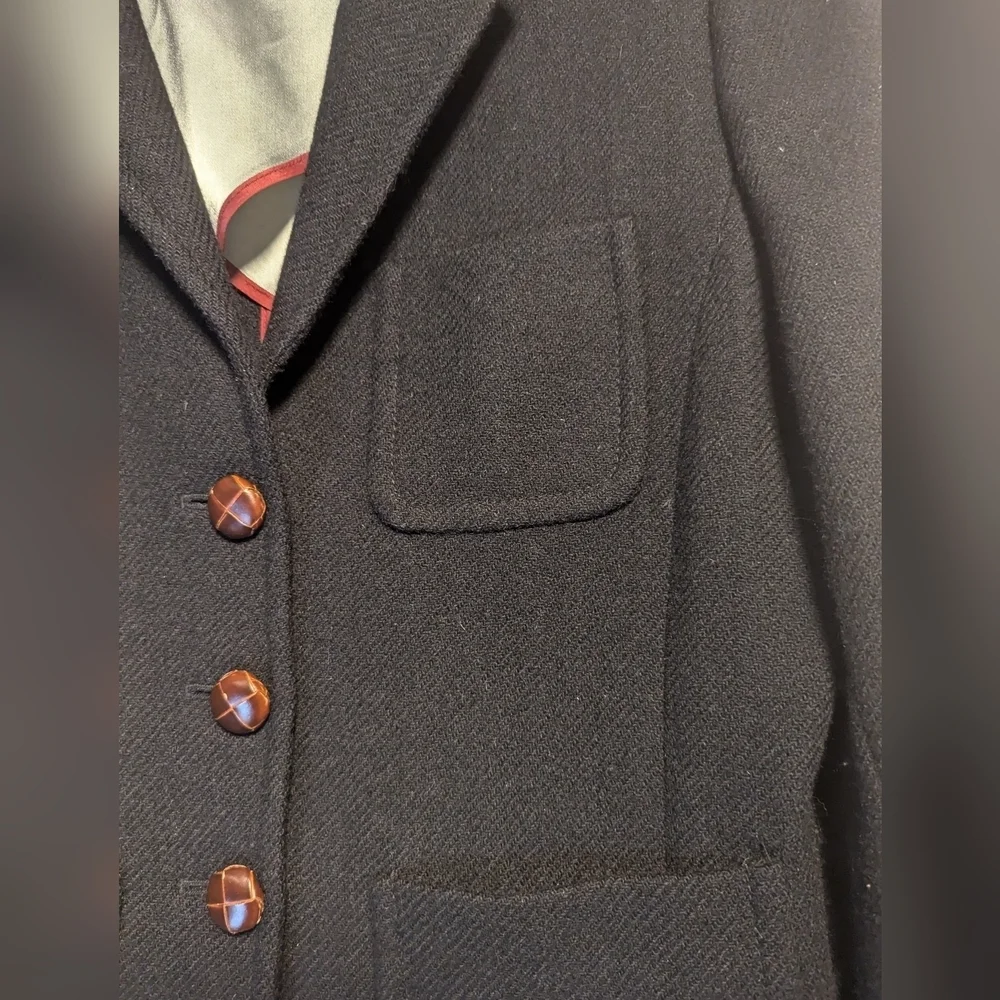 🖤 J.Crew black wool blazer jacket leather 3 buttons lining skulls preppy goth - Picture 3 of 13